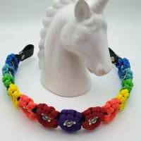 Stirnband / Stirnriemen für Pferde in breiter Blümchenoptik Regenbogen V2 mit silbernen Perlem Bild 5