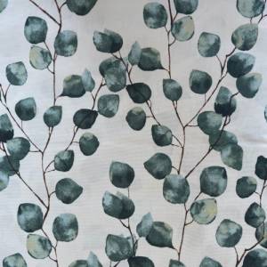 Dekostoff Emma Leinenoptik bedruckt, Eukalyptus auf cremeweiß Bild 1