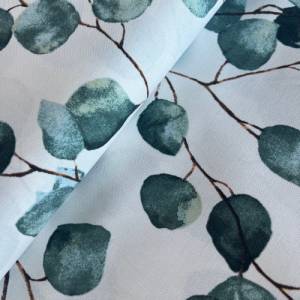 Dekostoff Emma Leinenoptik bedruckt, Eukalyptus auf cremeweiß Bild 2