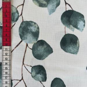 Dekostoff Emma Leinenoptik bedruckt, Eukalyptus auf cremeweiß Bild 3