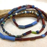 Strang mit antiken Perlen aus Mali - Mix-Strang ca. 65cm - antike Nila Glasperlen, Aggrey-Koli-Perlen Bild 2