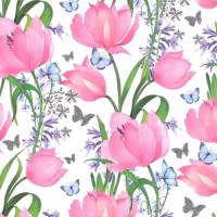 Frühling * 4 Bogen Geschenkpapier Tulpen mit Schmetterlingen von Glick UK, mit Glimmerlack Bild 1