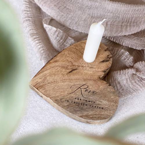 Holzherz rustikal BLAKE Für immer in unseren Herzen Trauerkerze Gedenkkerze Trauerlicht mit Name