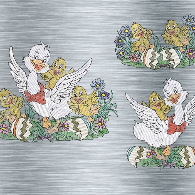 Stickdatei Osterfamilie Bunt - verschiedene Grössen - Oster-Stickmotive, Ostermotive, Entenfamilie, digitale Stickdatei