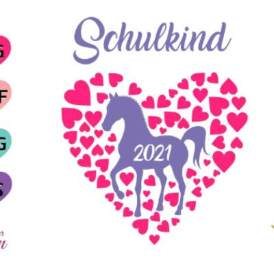 Plotterdatei Schulkind Pferd SVG DXF PNG Einschulung
