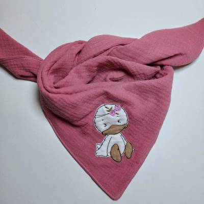 Kinder Musselin Tuch Halstuch Dreieckstuch rosa aus Musselin, bestickt mit Küken