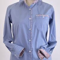 Damen Hemd Bluse in Blau mit weiße Punkte Bild 1