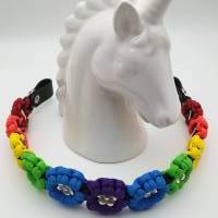 Stirnband / Stirnriemen für Pferde in breiter Blümchenoptik Regenbogen V1 mit silbernen Perlem Bild 5