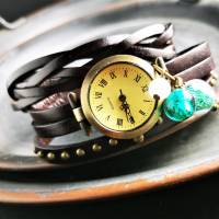 Armbanduhr, Wickeluhr, Lederuhr, grün-weiss Bild 1