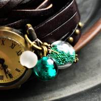 Armbanduhr, Wickeluhr, Lederuhr, grün-weiss Bild 3