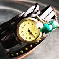 Armbanduhr, Wickeluhr, Lederuhr, grün-weiss Bild 4