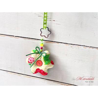 Fensterhänger Stoffblume Rosenmotiv beige grün