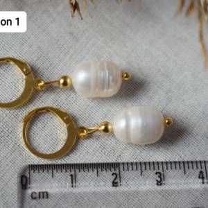 Süßwasserperlen Ohrringe, Perlen Ohrringe Creolen Gold, Hoop Ohrringe, Perlen Hängeohrringe, Perlen Kreolen, Süßwasserpe Bild 8