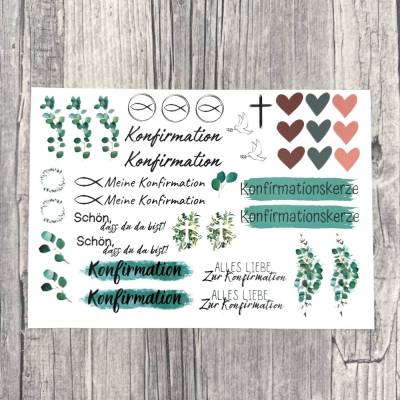 Kerzentattoo KONFIRMATION, A5, Wasserschiebefolie, Kerzenfolie, Kerzensticker, Kerzen beschriften