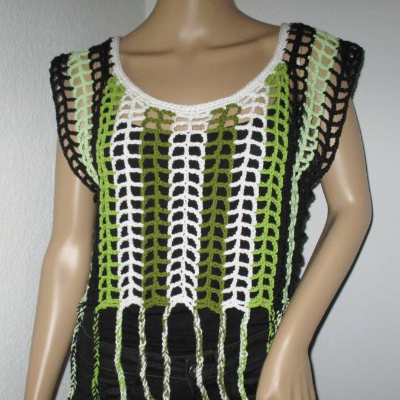 Kurzes Netz-Top mit Fransen, Crop Top, Häkeltop, Top, Shirt