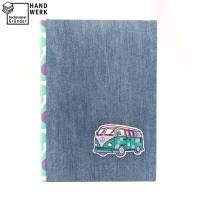 Notizbuch A5, Transporter Bus, Peace, Blumen, Jeans, 300 Seiten, Hardcover, Bild 2
