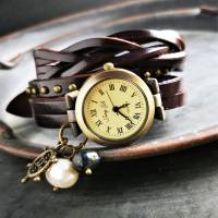 Armbanduhr, Wickeluhr, Lederuhr, maritim Bild 2