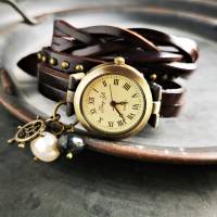 Armbanduhr, Wickeluhr, Lederuhr, maritim Bild 5