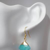 Ohrhänger Jade Aquamarin, fächer Ohrringe Gold, facettierte Dreieck Ohrringe, Edelstein Anhänger, Stein Hängeohrringe Bild 8