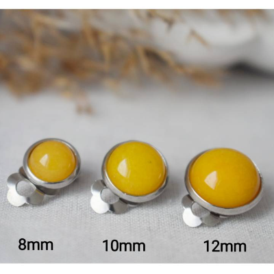 Ohrclips Gelb Jade, Ohrclips Edelstein Silber, Mädchen, 8mm, 10mm, 12mm Stein Ohrclips Damen, Edelstahl Clip on Ohrringe