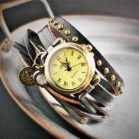 Armbanduhr, Wickeluhr, Lederuhr, Hämatit und Jade Bild 1