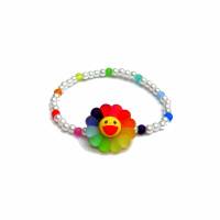 Armband/Haargummi "Smiling flower": die lächelnde Blume,  Regenbogenfarben, weiß-buntes Stretcharmband, Kawaiist Bild 1
