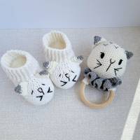 Katze, Rassel, Amigurumi, Baby Schuhe, Neugeborene Schuhe, Katze Rassel, Greifling Bild 4