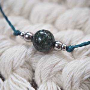 Seraphinit Armband, Silber Edelstahl Perlen, Verstellbar Makramee, Schutzengel Meditation, grüner echter Stein, selten Bild 2