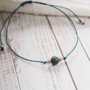 Seraphinit Armband, Silber Edelstahl Perlen, Verstellbar Makramee, Schutzengel Meditation, grüner echter Stein, selten Bild 3