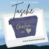bestickte Tasche CHEFIN mit HERZ  //Leinen marine//    -44- Bild 4