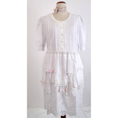 Damen Sommerkleid im Besonderen Boho-Stil Woll/Weiß | Messestück | Typ III