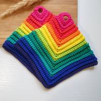 Gehäkelte Topflappen Regenbogenfarben 1 Paar | Baumwoll-Topflappen gehäkelt | nützliche Küchenutensilien | LGBT Topflapp Bild 1