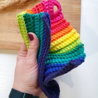 Gehäkelte Topflappen Regenbogenfarben 1 Paar | Baumwoll-Topflappen gehäkelt | nützliche Küchenutensilien | LGBT Topflapp Bild 2