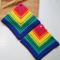Gehäkelte Topflappen Regenbogenfarben 1 Paar | Baumwoll-Topflappen gehäkelt | nützliche Küchenutensilien | LGBT Topflapp Bild 5
