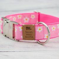 Hundehalsband oder Hundegeschirr mit Blumen, Gänseblümchen, rosa Bild 1