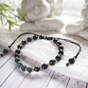Seraphinit schwarzer Turmalin Armband, handgefertigt, Edelstahl silberne Perlen, Schutzengel Natursteine Bild 1