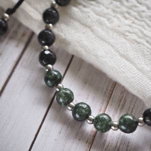 Seraphinit schwarzer Turmalin Armband, handgefertigt, Edelstahl silberne Perlen, Schutzengel Natursteine Bild 2