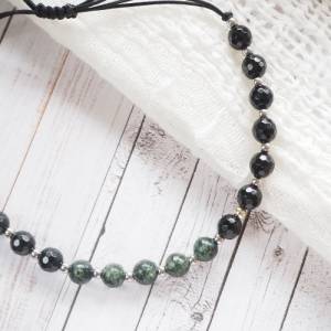 Seraphinit schwarzer Turmalin Armband, handgefertigt, Edelstahl silberne Perlen, Schutzengel Natursteine Bild 5