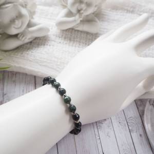 Seraphinit schwarzer Turmalin Armband, handgefertigt, Edelstahl silberne Perlen, Schutzengel Natursteine Bild 6