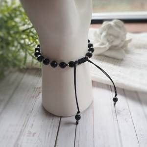 Seraphinit schwarzer Turmalin Armband, handgefertigt, Edelstahl silberne Perlen, Schutzengel Natursteine Bild 7