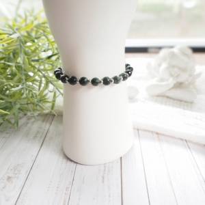 Seraphinit schwarzer Turmalin Armband, handgefertigt, Edelstahl silberne Perlen, Schutzengel Natursteine Bild 8