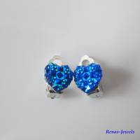 Herz Ohrclips blau dunkelblau silberfarben irisierend Herzohrclips Ohrringe Herzohrringe Bild 1