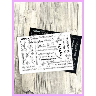 Kerzentattoo GEBURTSTAG, weiß o. schwarz, A5, Wasserschiebefolie, Kerzenfolie, Kerzensticker, Happy Birthday