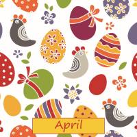 10 Postkarten, Monatskarte April mit Ostereiern und Hühnern Bild 1