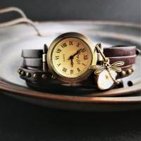 Armbanduhr, Wickeluhr, Lederuhr, Libellentanz Bild 1