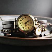 Armbanduhr, Wickeluhr, Lederuhr, Libellentanz Bild 2
