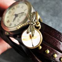 Armbanduhr, Wickeluhr, Lederuhr, Libellentanz Bild 3