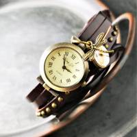 Armbanduhr, Wickeluhr, Lederuhr, Libellentanz Bild 4