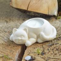 Teelichthalter Katze aus Jesmonite Beige marmoriert Bild 1
