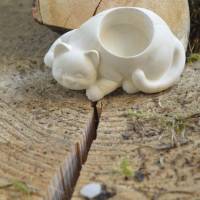 Teelichthalter Katze aus Jesmonite Beige marmoriert Bild 2